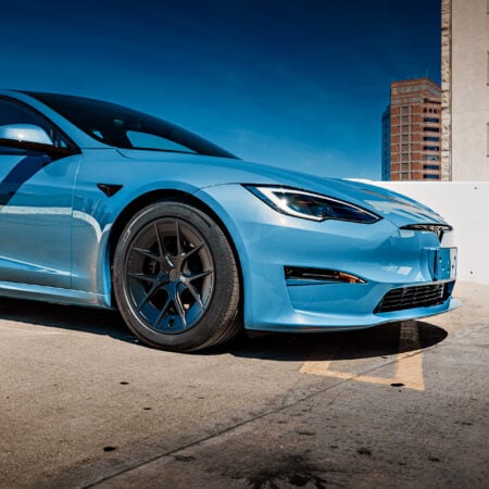 Frost Blue Metallic Tesla Model S Long Range on 19-Inch UP-RW FF Wheels