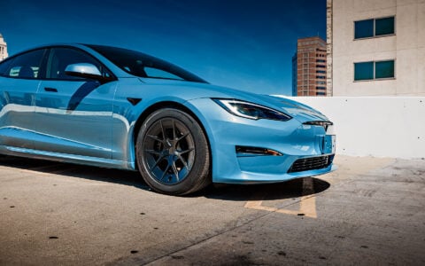 Frost Blue Metallic Tesla Model S Long Range on 19-Inch UP-RW FF Wheels