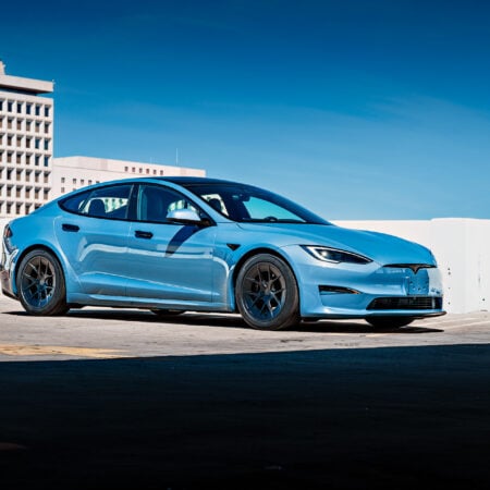Frost Blue Metallic Tesla Model S Long Range on 19-Inch UP-RW FF Wheels