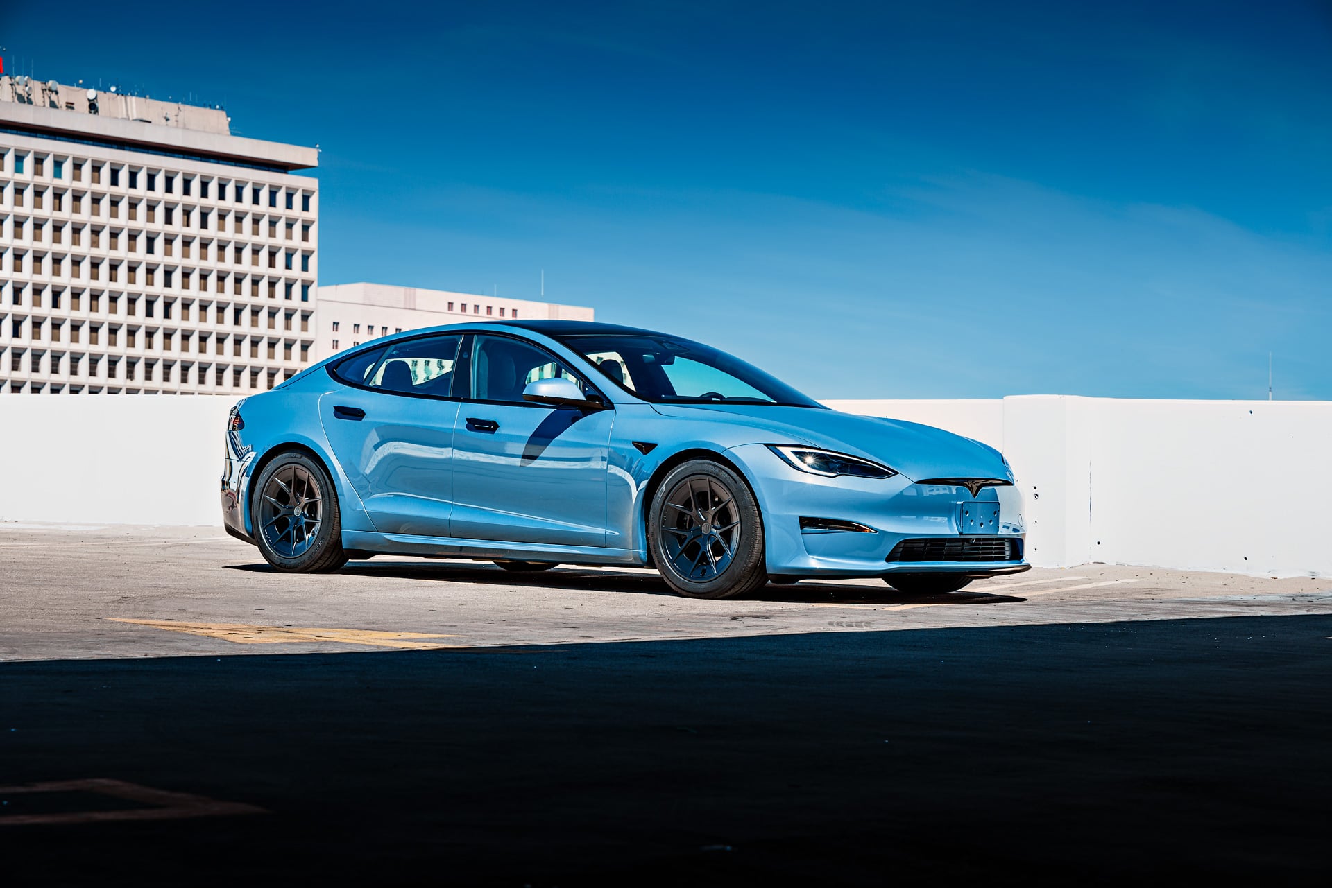 Frost Blue Metallic Tesla Model S Long Range on 19-Inch UP-RW FF Wheels