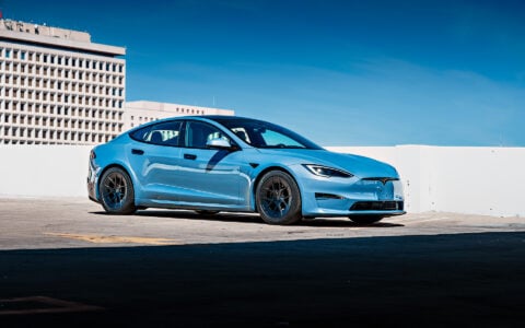 Frost Blue Metallic Tesla Model S Long Range on 19-Inch UP-RW FF Wheels