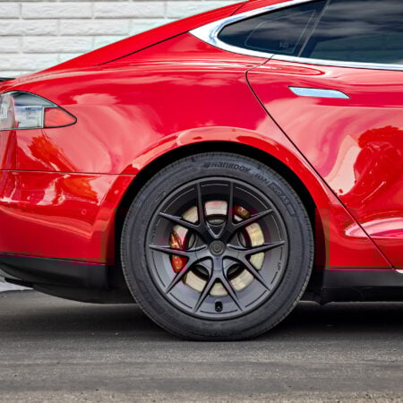 Red Multi-Coat Tesla Model S on 19-Inch UP-RW FF Wheels