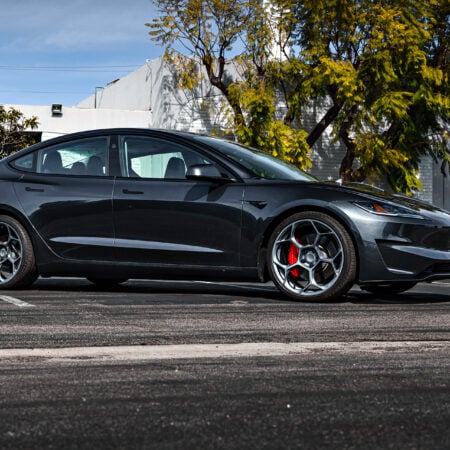 Stealth Grey Tesla Model 3 Performance Highland on 20-Inch UP Forged UP-05 Wheels