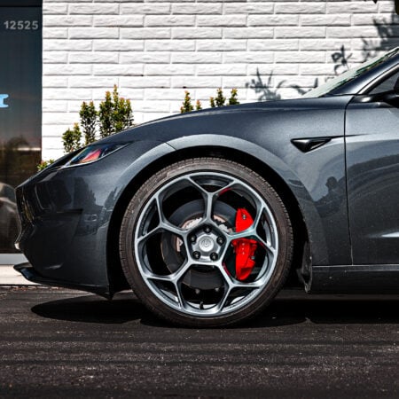 Stealth Grey Tesla Model 3 Performance Highland on 20-Inch UP Forged UP-05 Wheels