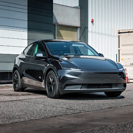 Stealth Grey Tesla Model Y Standard on 19-Inch UP-RW FF Wheels