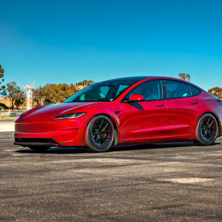Ultra Red Tesla Model 3 on 19-Inch UP-RW FF Wheels