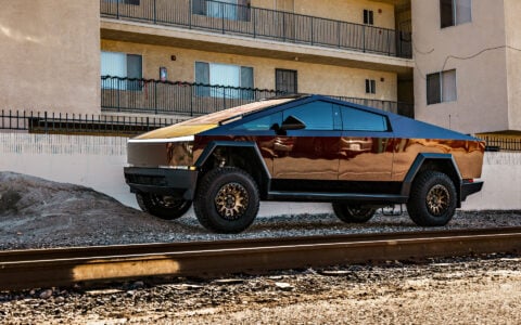 Dark Red Tesla Cybertruck on 18-Inch UP Forged UP-03 Beadlock Wheels