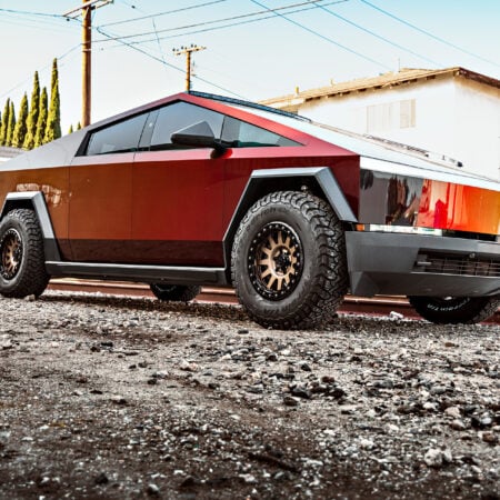 Dark Red Tesla Cybertruck on 18-Inch UP Forged UP-03 Beadlock Wheels