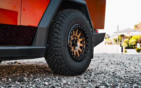 Dark Red Tesla Cybertruck on 18-Inch UP Forged UP-03 Beadlock Wheels