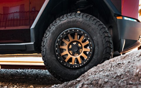 Dark Red Tesla Cybertruck on 18-Inch UP Forged UP-03 Beadlock Wheels