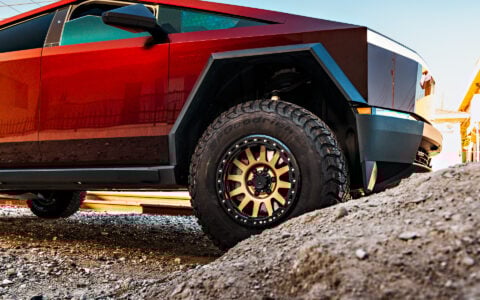 Dark Red Tesla Cybertruck on 18-Inch UP Forged UP-03 Beadlock Wheels