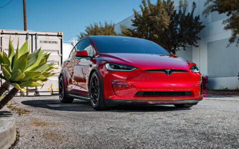Ultra Red Tesla Model X on 20-Inch UP Forged UP-05 Wheels