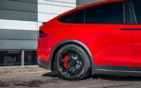 Ultra Red Tesla Model X on 20-Inch UP Forged UP-05 Wheels