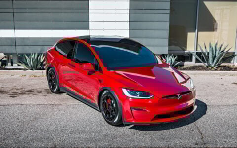 Ultra Red Tesla Model X on 20-Inch UP Forged UP-05 Wheels