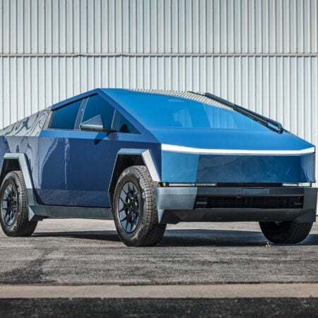 Blue Metallic Wrapped Tesla Cybertruck on UP Forged UP-RW Wheels