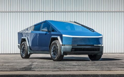 Blue Metallic Wrapped Tesla Cybertruck on UP Forged UP-RW Wheels