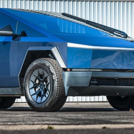 Blue Metallic Wrapped Tesla Cybertruck on UP Forged UP-RW Wheels