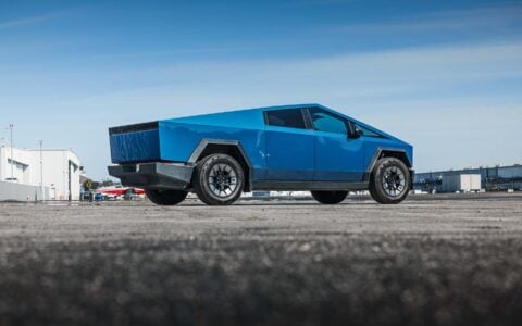 Blue Metallic Wrapped Tesla Cybertruck on UP Forged UP-RW Wheels