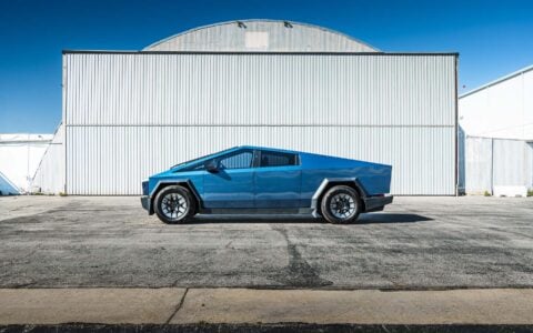 Blue Metallic Wrapped Tesla Cybertruck on UP Forged UP-RW Wheels