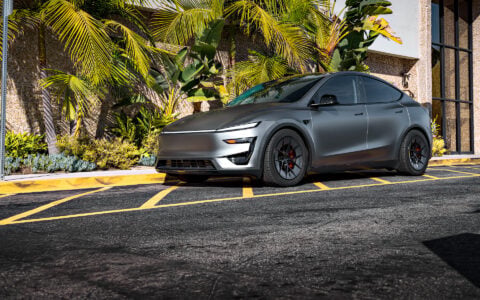 Stealth PPF Quicksilver Tesla Model Y Juniper on UP-RW 19x8.5 ET 32 Forged Wheels and Aero Kit Unplugged Performance 11
