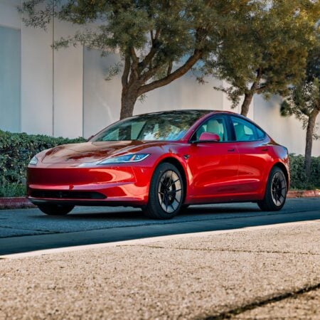 Ultra Red Tesla Model 3 Long Range on 18-Inch UP-RW Wheels
