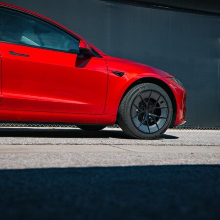 Ultra Red Tesla Model 3 Long Range on 18-Inch UP-RW Wheels