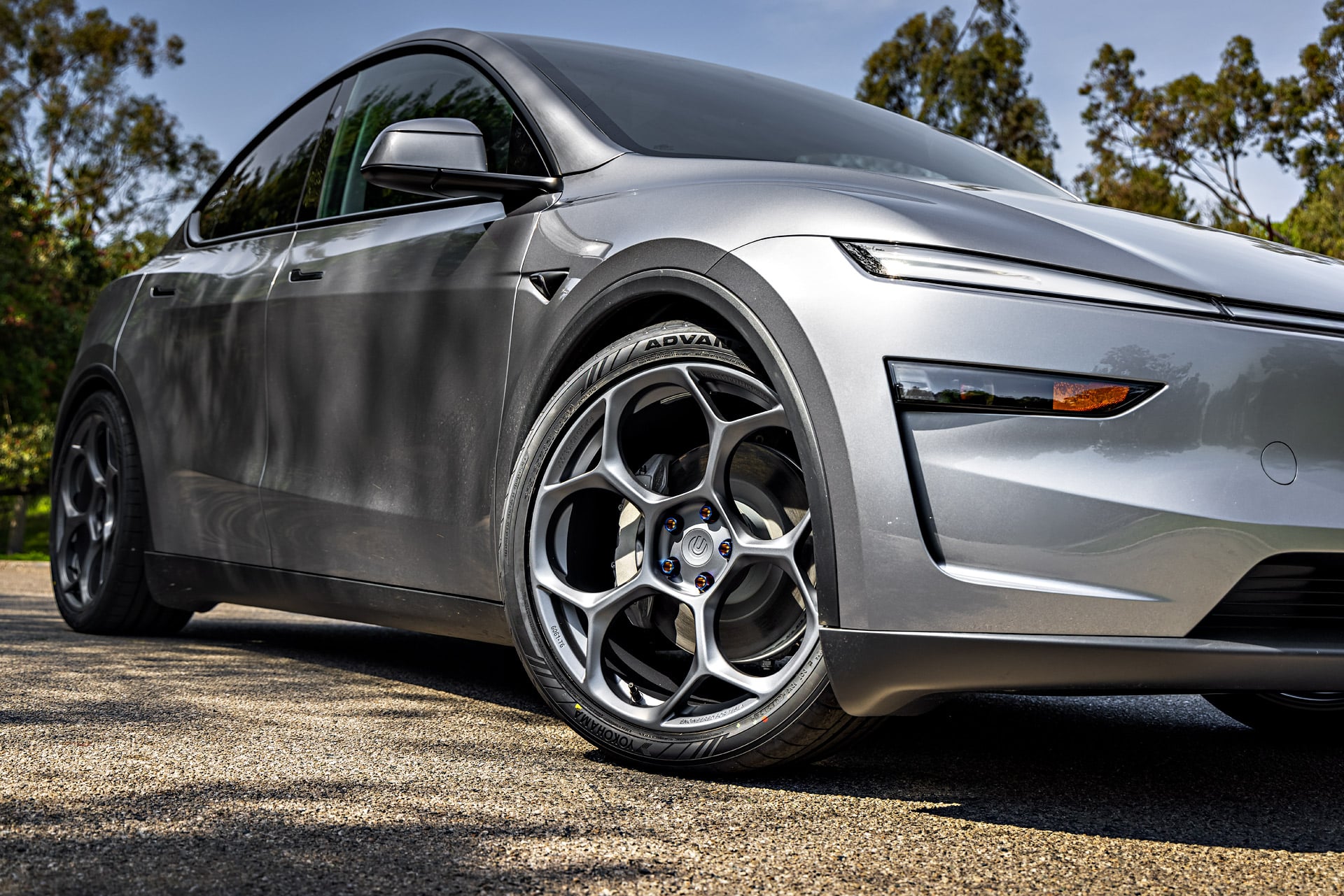 The Father's Day Gift Guide for Every Tesla Dad 35 Tesla Model Y Juniper with Satin Titanium 21 inch UP-05 Forged Wheels - Unplugged Performance 1920px (10)