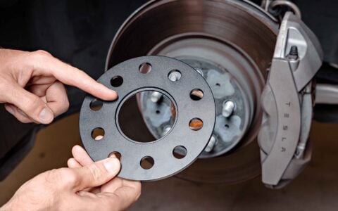 5mm Double Drilled Spacer for Tesla Model Y Model X Model 3 Model S by Unplugged Performance Install 1920px (2)