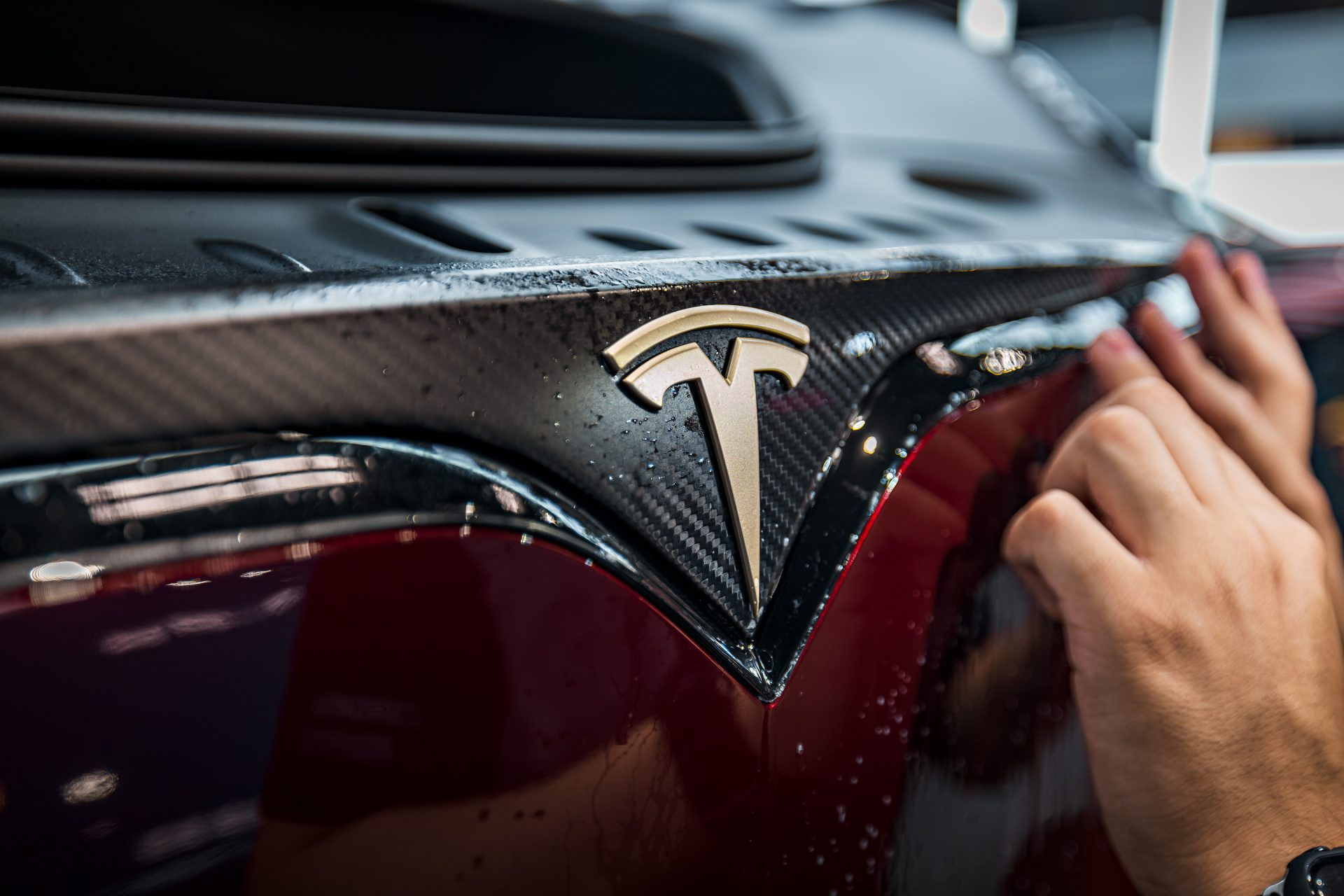 Tesla paint surface close-up