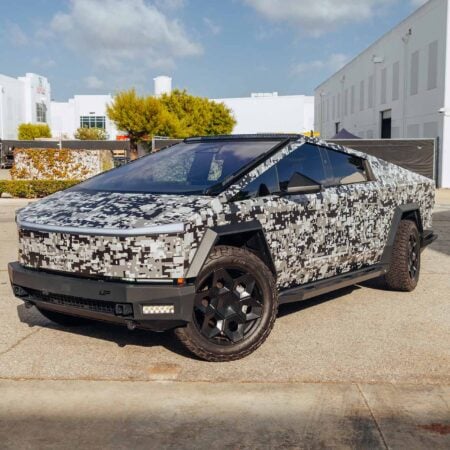 Featured Image for Digital Camo Tesla Cybertruck on 22-Inch UP Forged CYBRHEX Wheels article