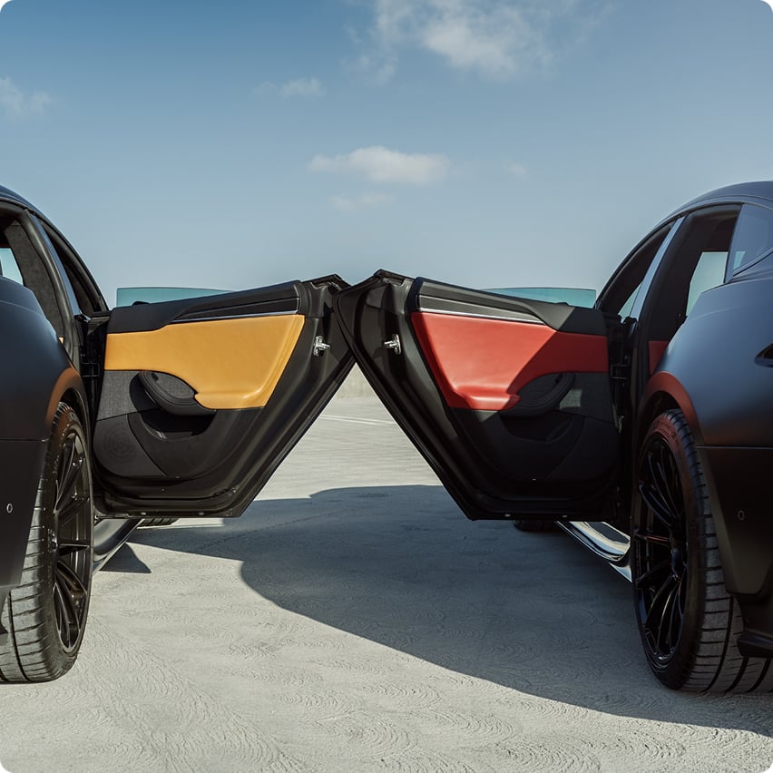 One-off bespoke Tesla interior door panels