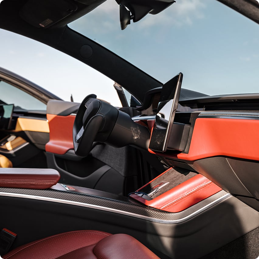 Bespoke red Tesla interior dashboard
