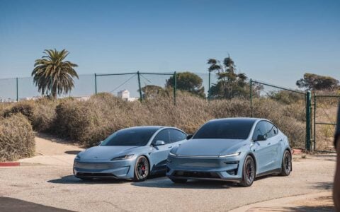 Frost Blue Metallic Tesla Model Y Performance and Model 3 Performance on UP-RW Forged Wheels Unplugged Performance 1