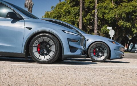 Frost Blue Metallic Tesla Model Y Performance and Model 3 Performance on UP-RW Forged Wheels Unplugged Performance 5