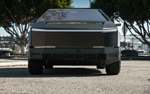 Tesla Cybertruck on UP INVINCIBLE Base Protection Kit + More 14 Tesla Cybertruck UP INVINCIBLE Bumpers Carbon Fiber Hood System And Rock Sliders Unplugged Performance 14