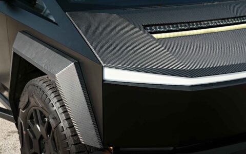 Tesla Cybertruck on UP INVINCIBLE Base Protection Kit + More 2 Tesla Cybertruck UP INVINCIBLE Bumpers Carbon Fiber Hood System And Rock Sliders Unplugged Performance 3