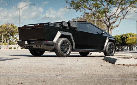 Tesla Cybertruck on UP INVINCIBLE Base Protection Kit + More 3 Tesla Cybertruck UP INVINCIBLE Bumpers Carbon Fiber Hood System And Rock Sliders Unplugged Performance 5
