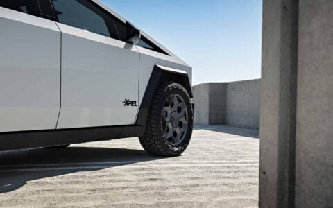 Tesla Cybertruck XPEL White PPF UP Forged CYBRHEX 22-inch Wheels in Satin Titanium Unplugged Performance 10
