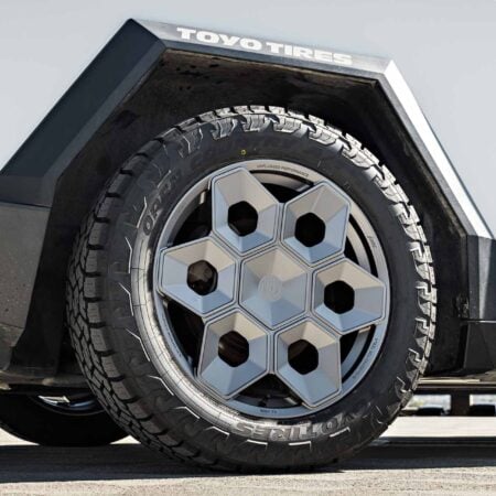 Tesla Cybertruck XPEL Heritage Grey PPF on UP Forged CYBRHEX 22-inch Wheels in Satin Titanium