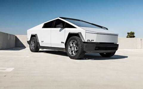 Tesla Cybertruck XPEL White PPF UP Forged CYBRHEX 22-inch Wheels in Satin Titanium Unplugged Performance 12