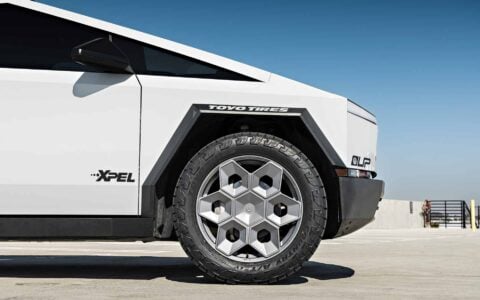Tesla Cybertruck XPEL White PPF UP Forged CYBRHEX 22-inch Wheels in Satin Titanium Unplugged Performance 13
