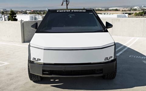 Tesla Cybertruck XPEL White PPF UP Forged CYBRHEX 22-inch Wheels in Satin Titanium Unplugged Performance 15
