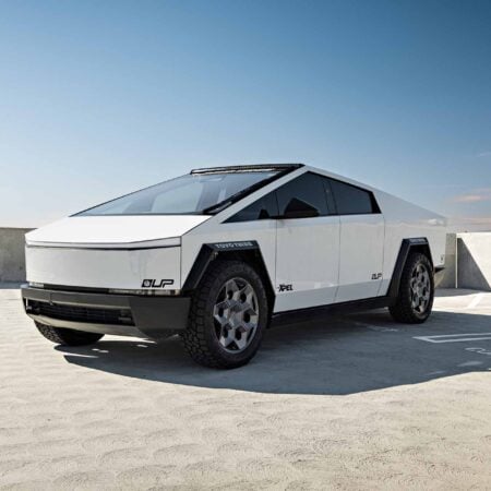 Featured Image for Tesla Cybertruck XPEL Heritage Grey PPF on UP Forged CYBRHEX 22-inch Wheels in Satin Titanium article