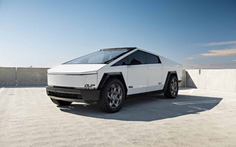 Tesla Cybertruck XPEL White PPF UP Forged CYBRHEX 22-inch Wheels in Satin Titanium Unplugged Performance 16