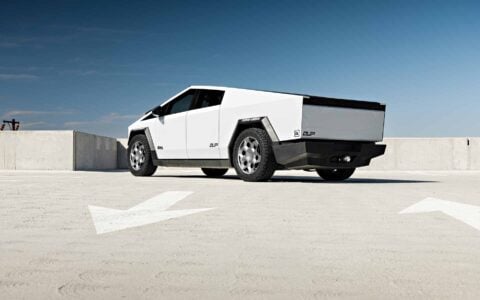Tesla Cybertruck XPEL White PPF UP Forged CYBRHEX 22-inch Wheels in Satin Titanium Unplugged Performance 17