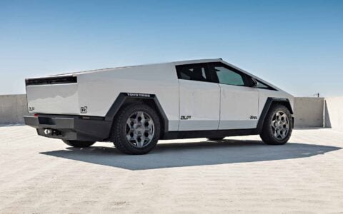 Tesla Cybertruck XPEL White PPF UP Forged CYBRHEX 22-inch Wheels in Satin Titanium Unplugged Performance 18