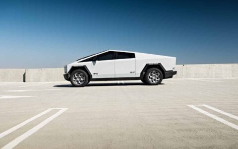 Tesla Cybertruck XPEL White PPF UP Forged CYBRHEX 22-inch Wheels in Satin Titanium Unplugged Performance 19