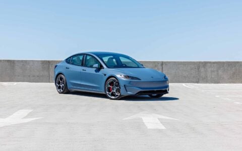 Tesla Model 3 Performance Highland on 20-Inch UP-05 Satin Titanium Forged Wheels Unplugged Performance 1