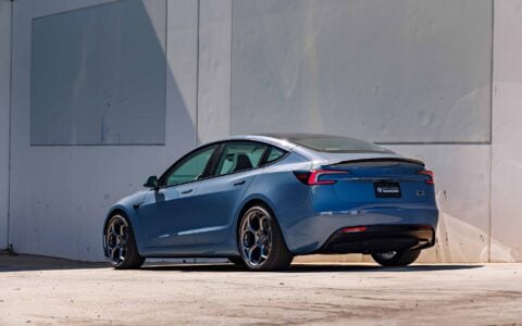 Frost Blue Metallic Tesla Model 3 Performance on 20-Inch Satin Titanium UP-05 Wheels 11 Tesla Model 3 Performance Highland on 20-Inch UP-05 Satin Titanium Forged Wheels Unplugged Performance 11