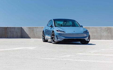 Frost Blue Metallic Tesla Model 3 Performance on 20-Inch Satin Titanium UP-05 Wheels 1 Tesla Model 3 Performance Highland on 20-Inch UP-05 Satin Titanium Forged Wheels Unplugged Performance 2